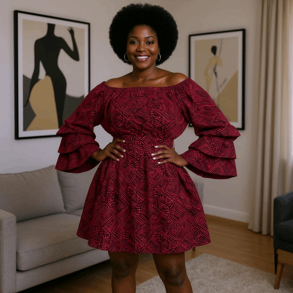 Ankara African Red Print Off Shoulder Dress