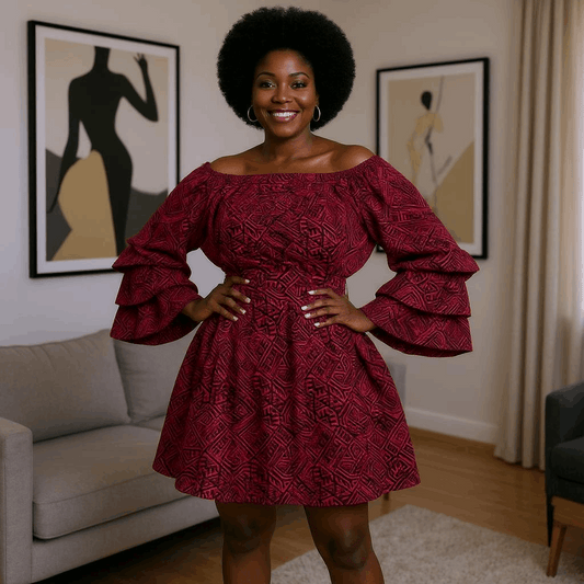 Ankara African Red Print Off Shoulder Dress