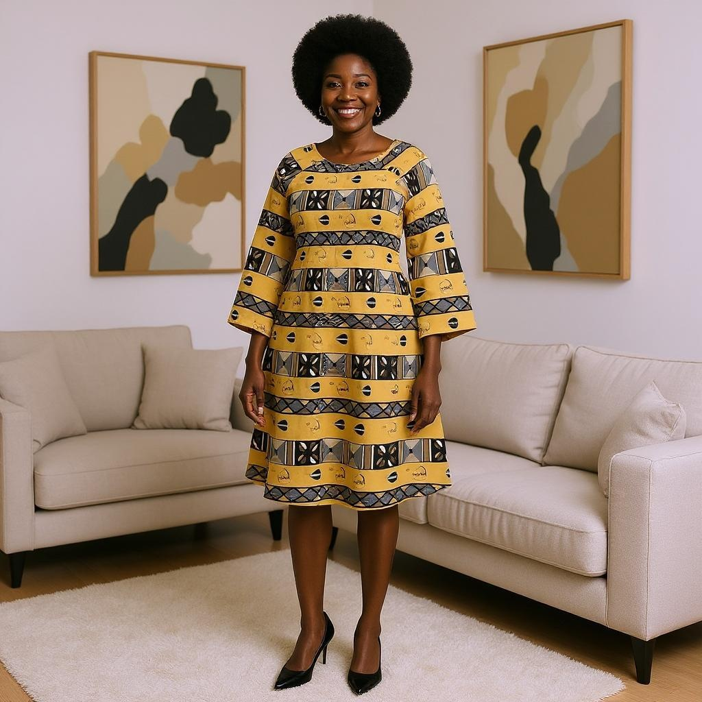 African Print Mid Length Dress