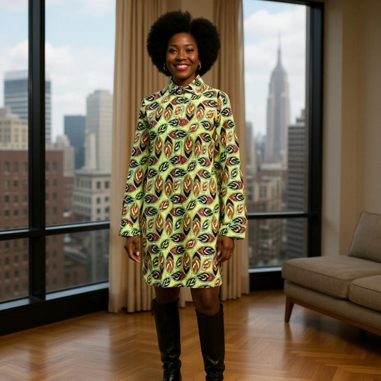 Lime/Red/Blur African Print Button Down Dress (XXL)