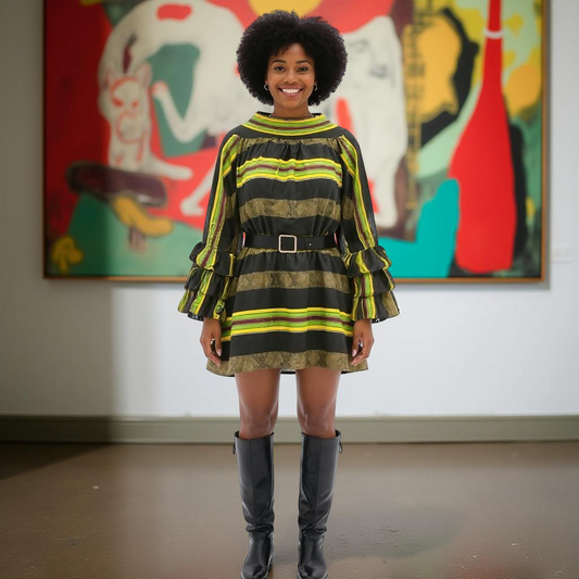 African Kente Print Style 4 Off shoulder Dress