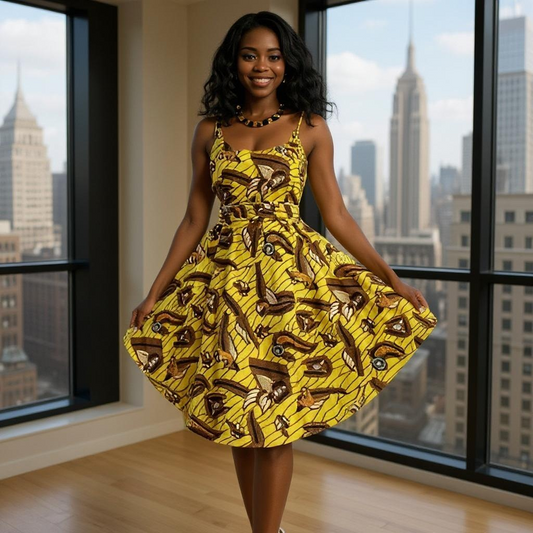 Yellow Print Thin Strap Sun Dress