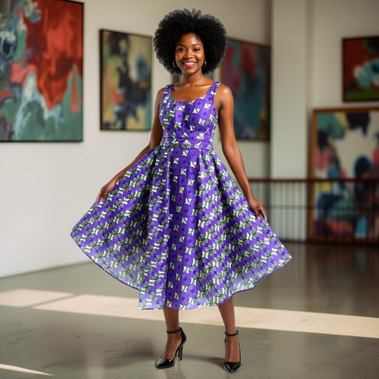 Purple/Green Print Thin Strap Sun Dress