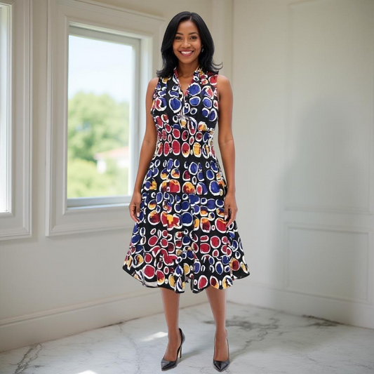 Authentic African Dot Pattern Print Midi Dress