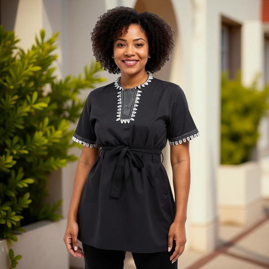 Women's Black Embroidered Shirt/Dress