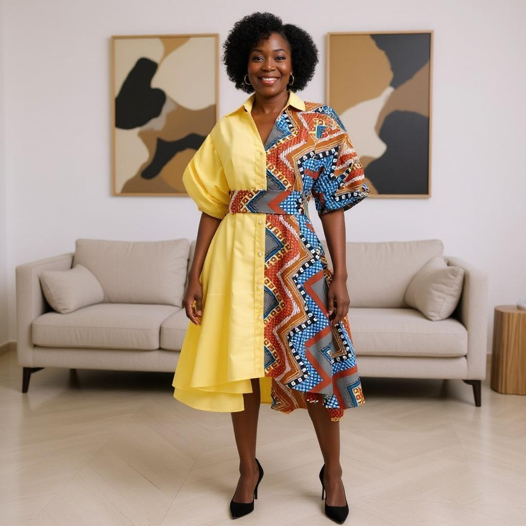 Women's Two Pattern Print Panel Dress