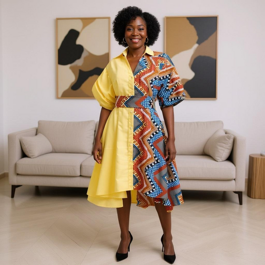 Women's Two Pattern Print Panel Dress