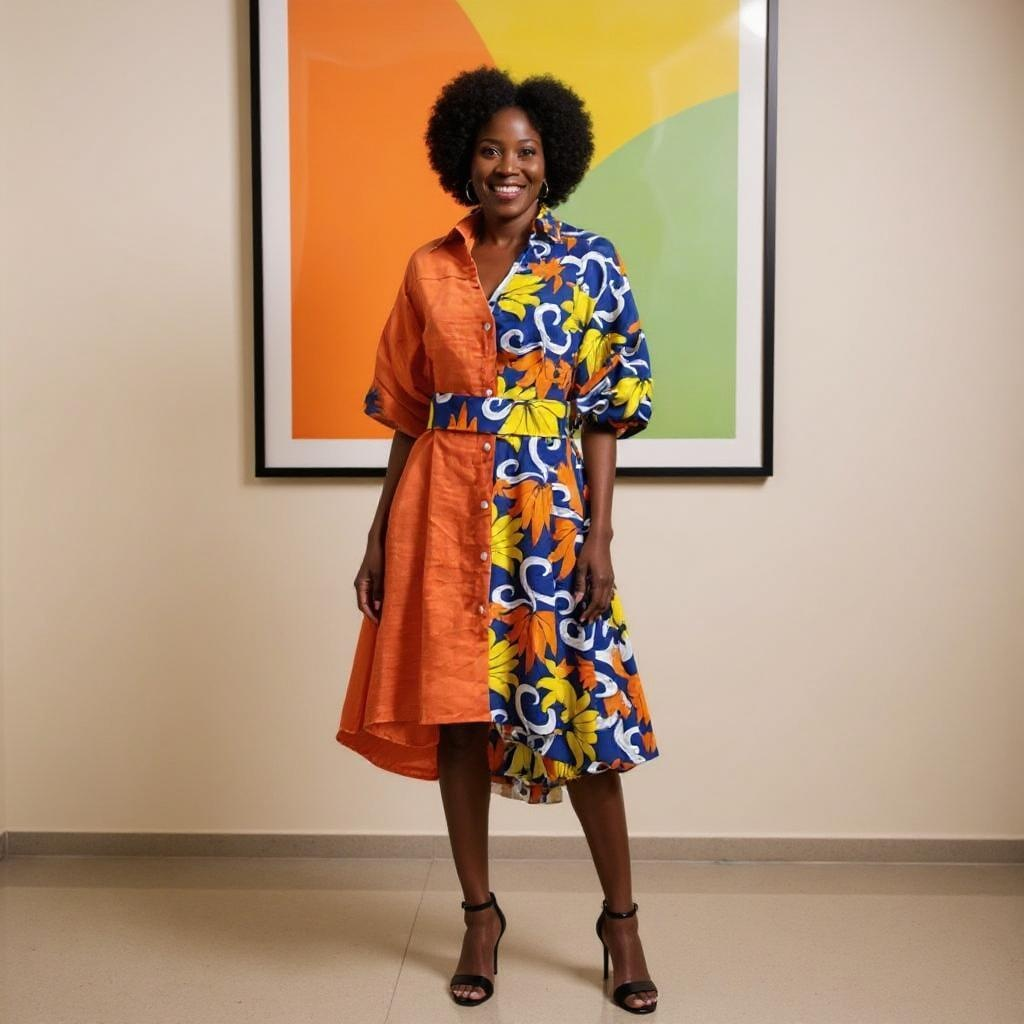 Women's Two Pattern Print Panel Dress