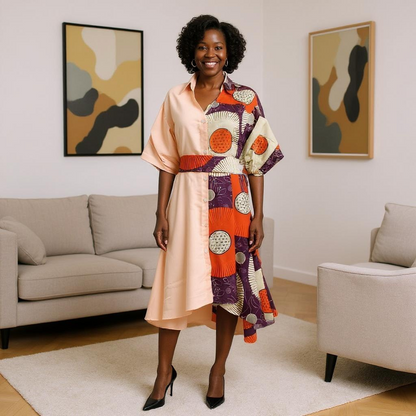 Women's Two Pattern Print Panel Dress