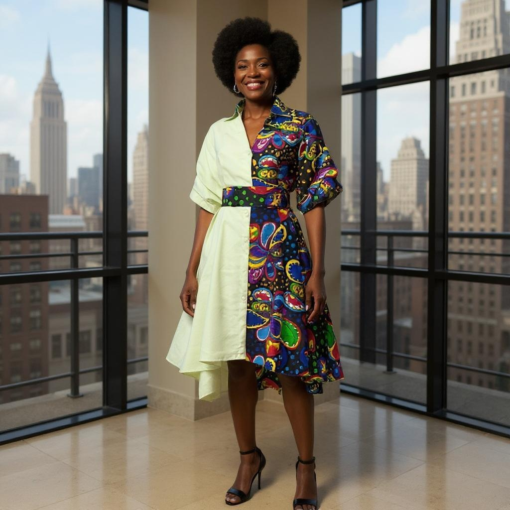 Women's Two Pattern Print Panel Dress