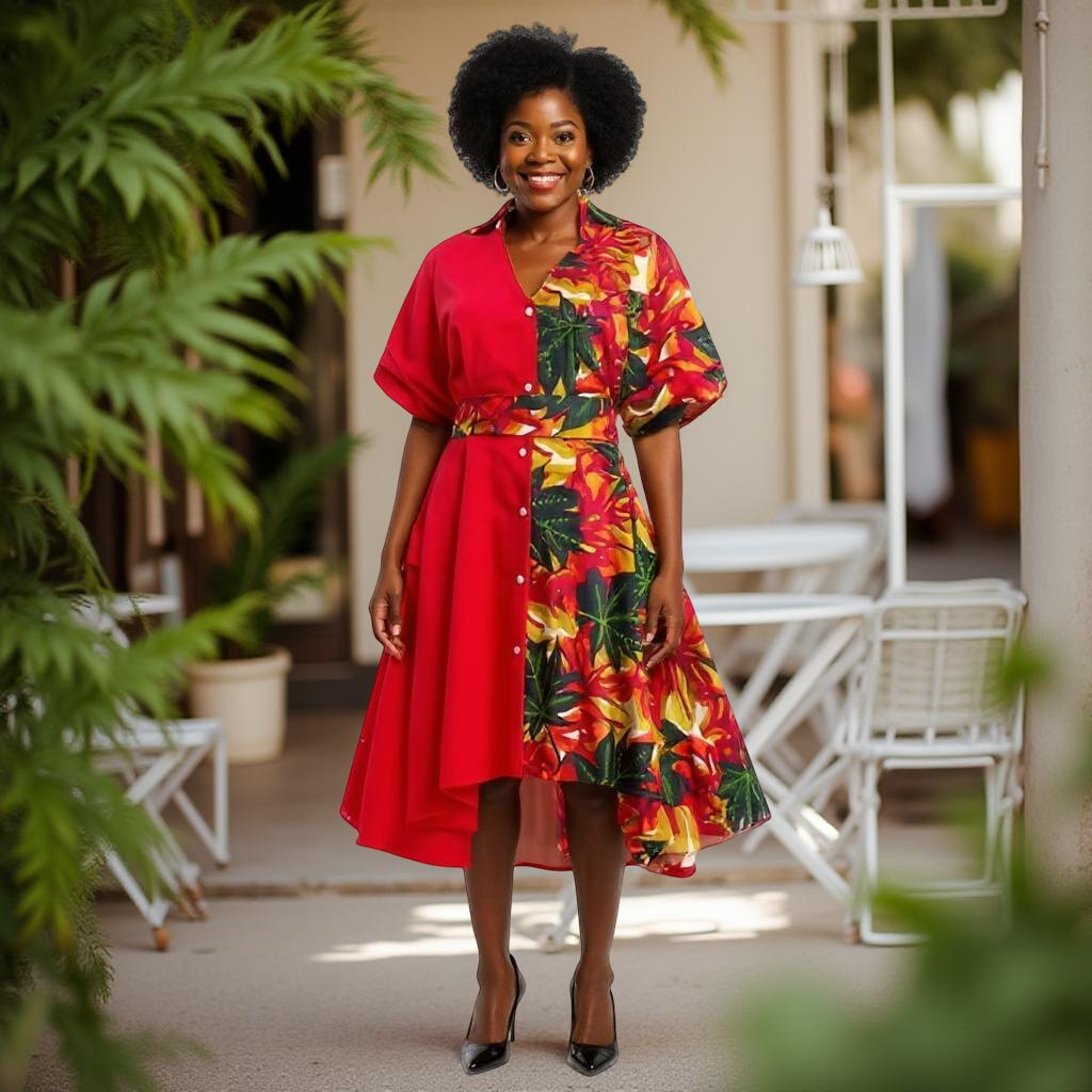 Women's Two Pattern Print Panel Dress