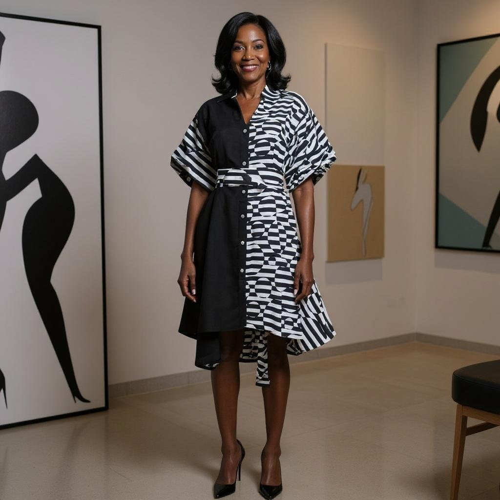 Women's Two Pattern Print Panel Dress