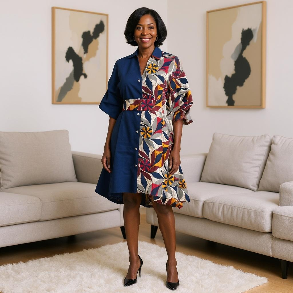 Women's Two Pattern Print Panel Dress