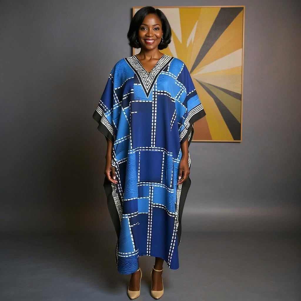 Denim Patch Print Kaftan Dress