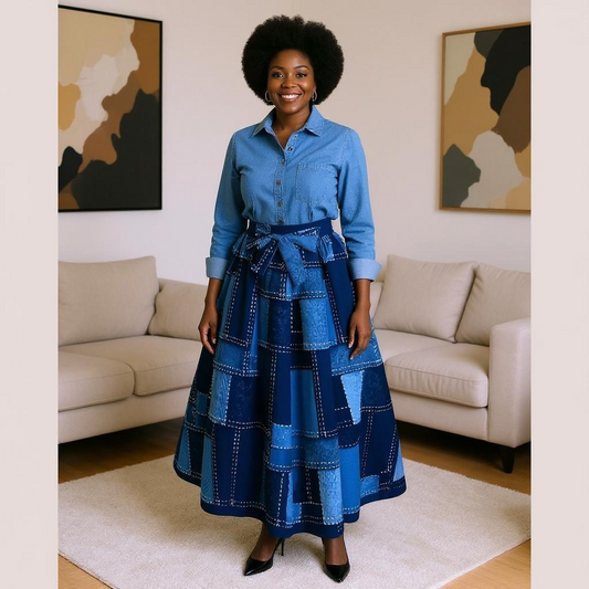 Denim Print Patch Skirt