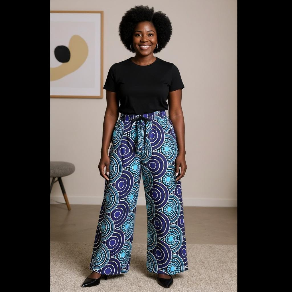 Women's African Ankara Print Cargo Pants with Side Pockets