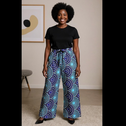 Women's African Ankara Print Cargo Pants with Side Pockets