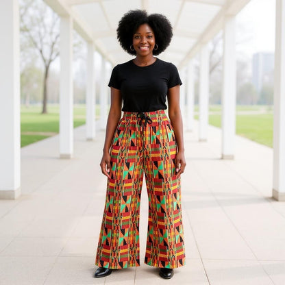 Women's African Ankara Print Cargo Pants with Side Pockets