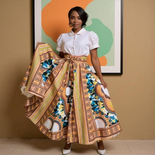 Women's African Camo White Print Dashiki Skirt