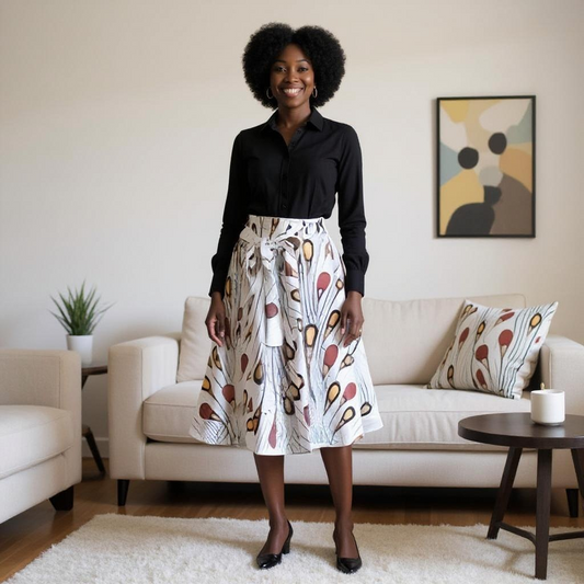 Women White Peacock Print Skirt
