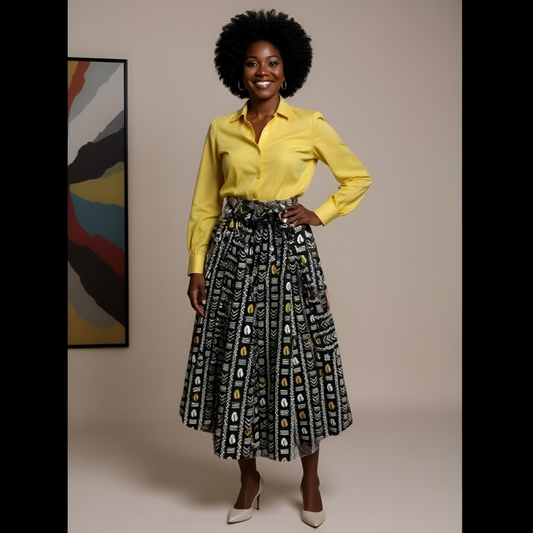 African Cowrie Shell Print Long Skirt
