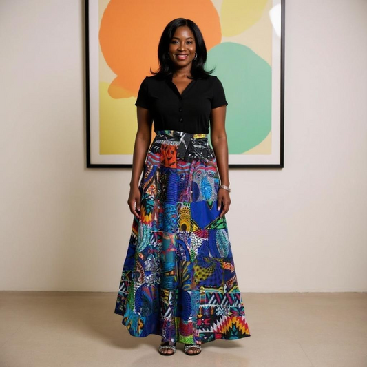 African Patch Print Maxi Skirt