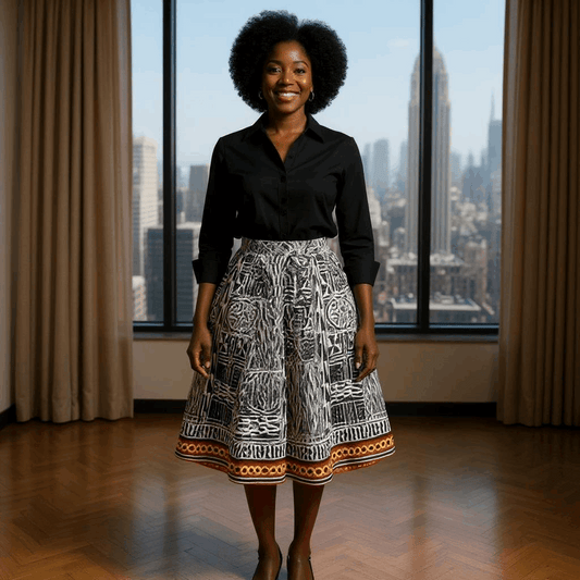 Women's Ankara White/Black Mudcloth Print Short Skirt
