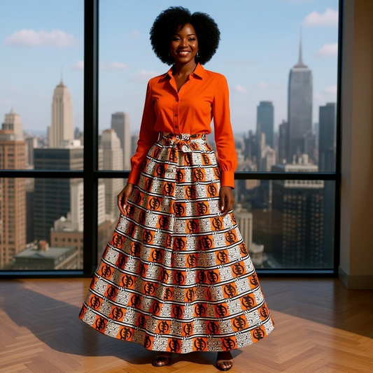Authentic African Gye Nyame Print Long Maxie Skirt