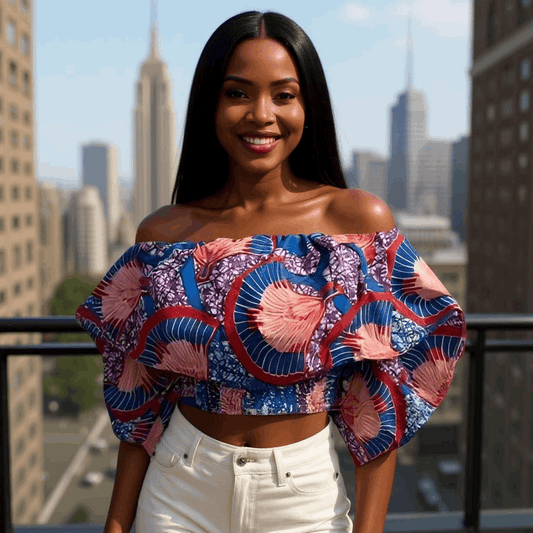 African Ankara Shell Print Off Shoulder Crop Blouse
