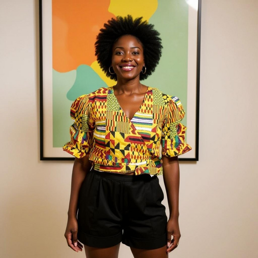 Authentic African Kente Print Short Wrap Top
