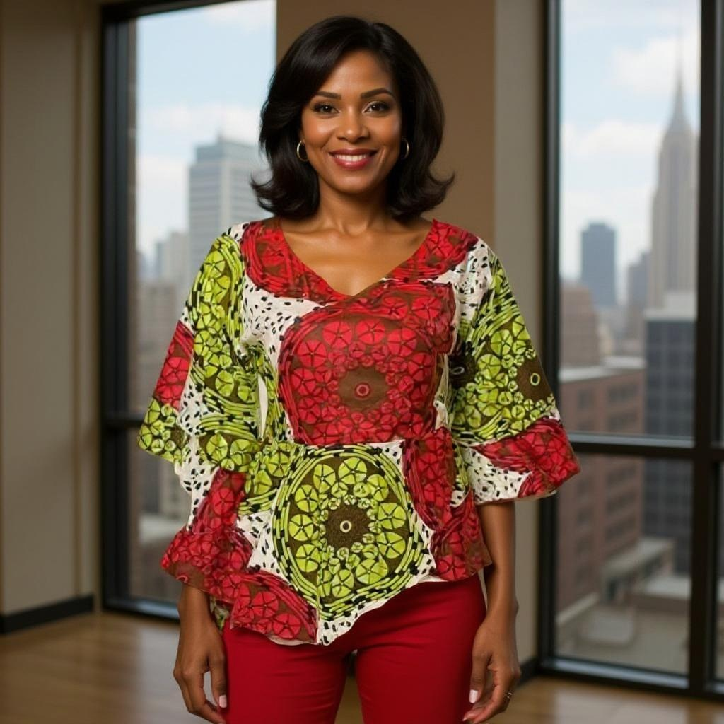 African Print Red/Yellow/White Wrap Top