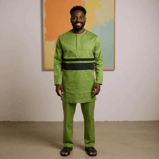 Men's Green African Style Pants Set