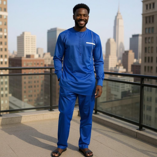 Men's African Style Blue Pants Set