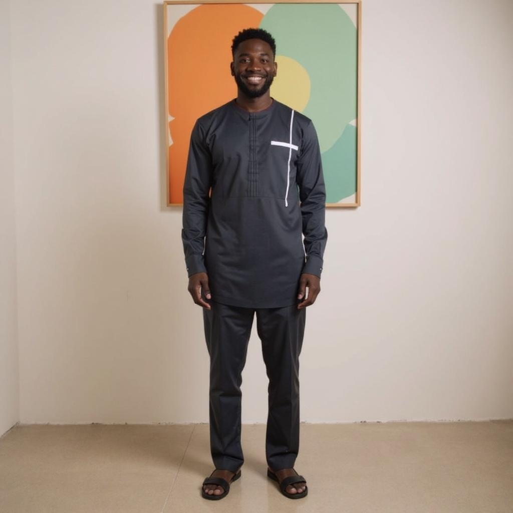 Men's African Style Black Pants Set