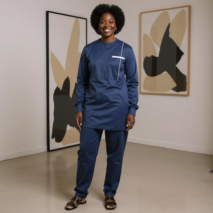 Men's African Style Navy Pants Set