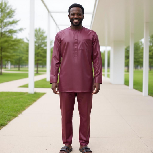 Men's African Burgundy Pants Set
