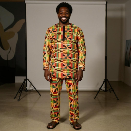 Men Kente Style2 Dashiki Pants Set (Medium)