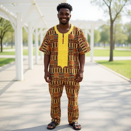 Youth/Boys/Men 3pc African Kente Pants Set Style1 (Small)