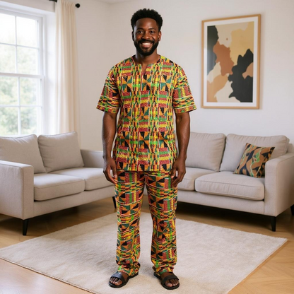 Men's Kente Embroidered Pant Set (2XL)
