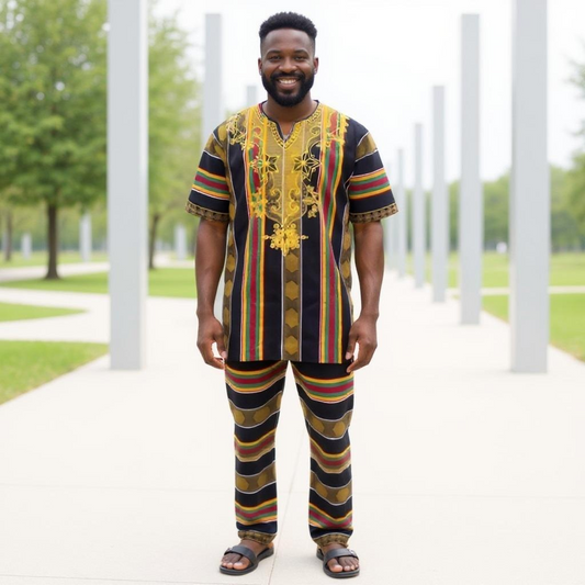 Men's Style 4 Kente Embroidered Pant Set (4XL)