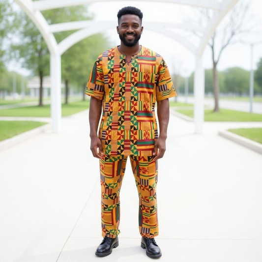 Men's Kente Embroidered Pant Set (Large)
