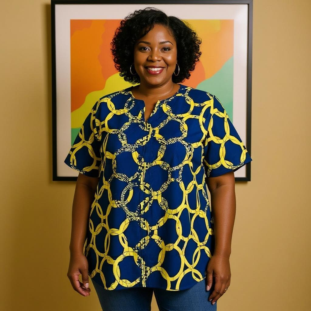 Men's Blue/Yellow African Print Embroidered Dashiki Shirt