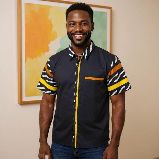 Men's African Ankara Short Sleeve Button Down Shirts