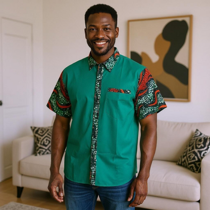 Men's African Ankara Short Sleeve Button Down Shirts