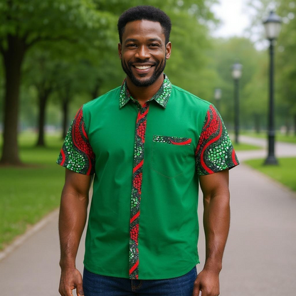 Men's African Ankara Short Sleeve Button Down Shirts