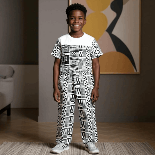 Boy's African Print White/Black Set