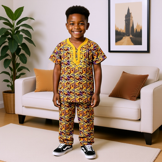 Boys Ankara Embroidered Pants Set (12T)