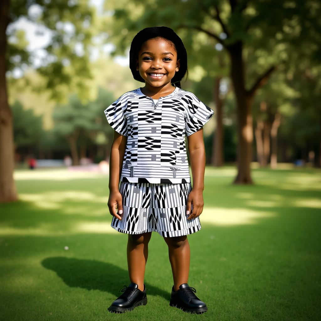 Kids Black/White Print Dashiki Shorts Set
