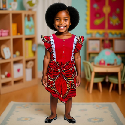 Girls Red African Print Dress