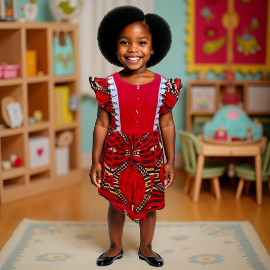 Girls Red African Print Dress